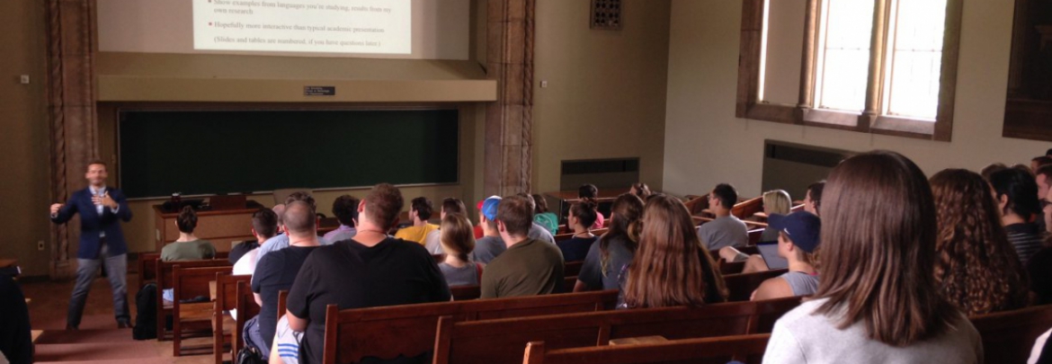 Image of SLI lecture in 2020 with students sitting in a lecture hall